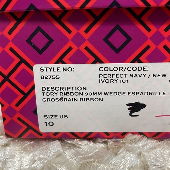 Tory Burch Ribbon Espadrille Wedge Jute Sandal Perfect Navy Size 10M - Picture 8 of 8